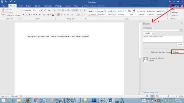 Share dokumen pada Microsoft Word.