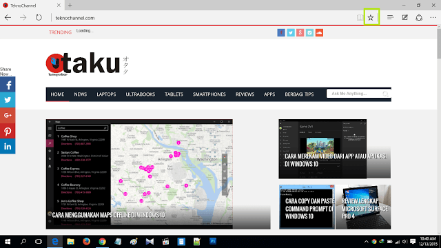 Icon tanda bintang untuk menambahkan bookmark di browser Edge ada di sisi kanan adress bar.