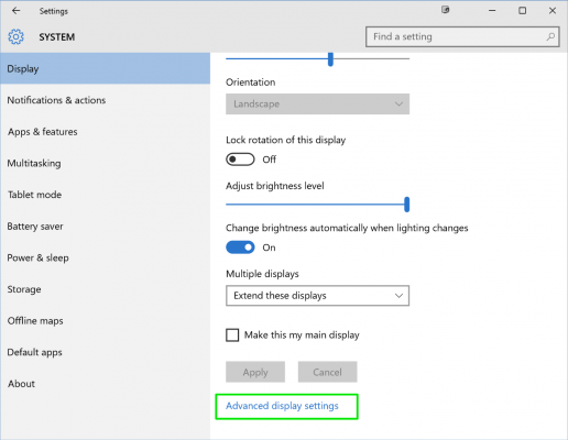 Tampilan layar System Settings di Windows.